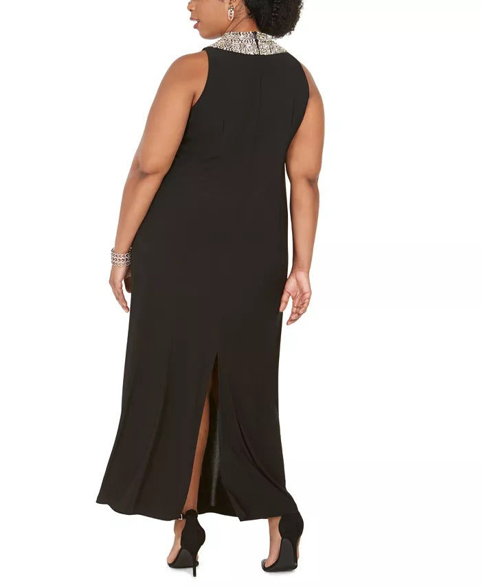 SL Women's Fashions Plus Size Embellished Mock-Neck Gown Black Size 20W