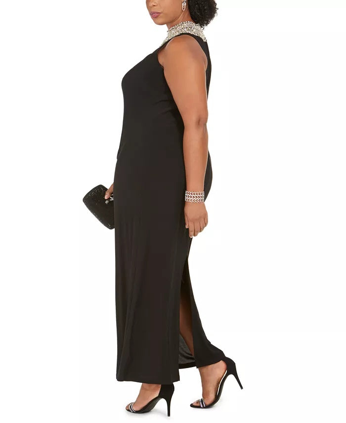 SL Women's Fashions Plus Size Embellished Mock-Neck Gown Black Size 20W