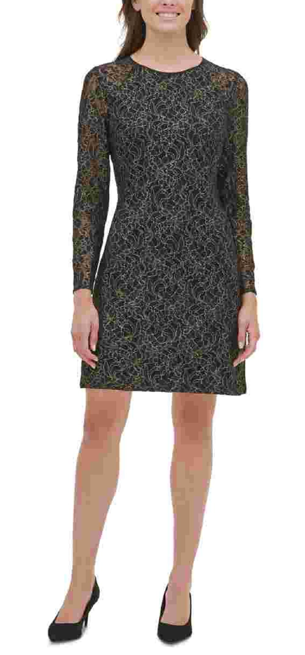 Tommy Hilfiger Women's Metallic Lace A-Line Dress Gray Size 4