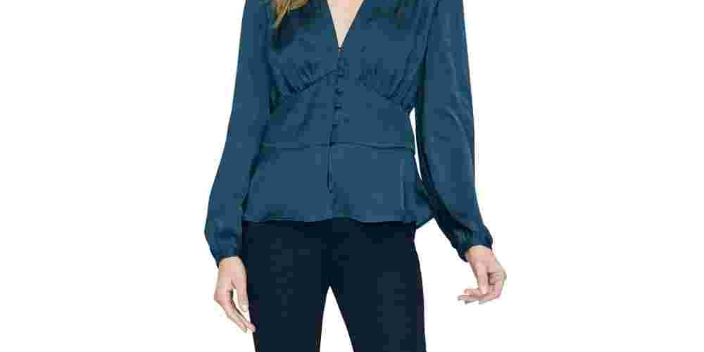 Sanctuary Women's Favorite Romance Satin Blouse Green Size X-Large