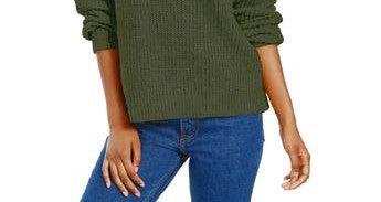 Hippie Rose Junior's Chenille V Neck Sweater Green Size Large