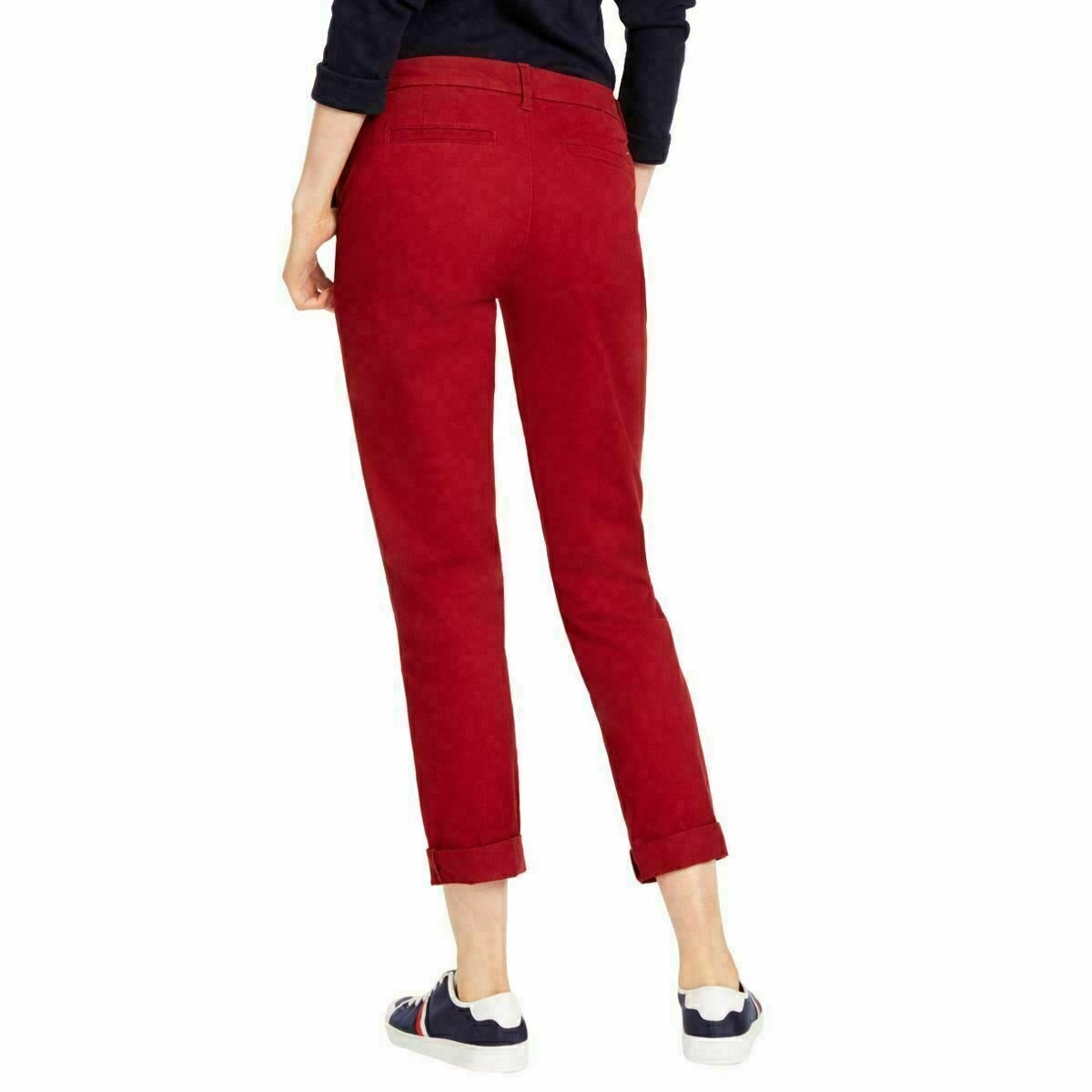 Tommy Hilfiger Women's Zippered Straight Leg Pants Red Size 14