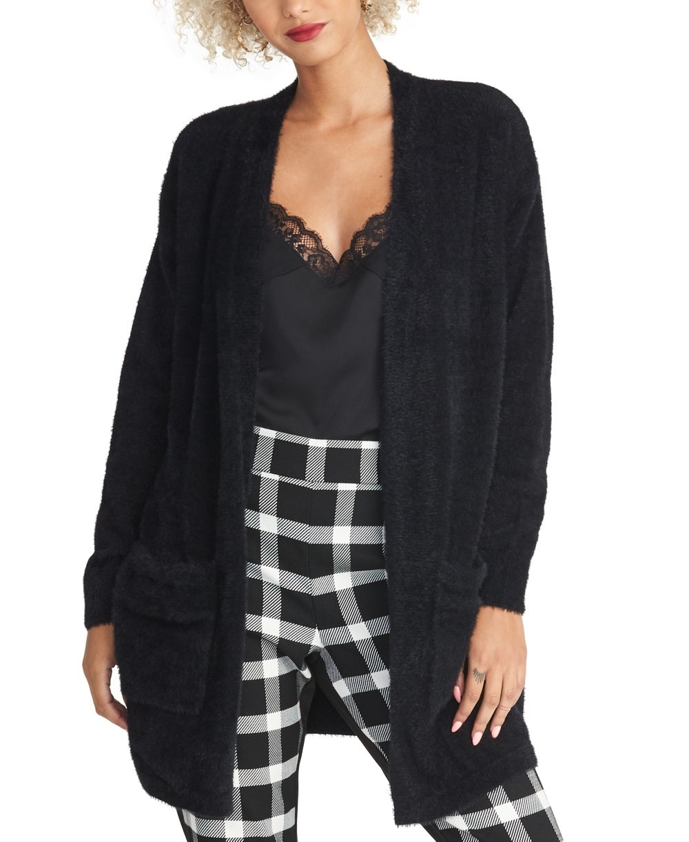 Rachel Roy Women's Fuzzy Cardigan Sweater Black Size Small