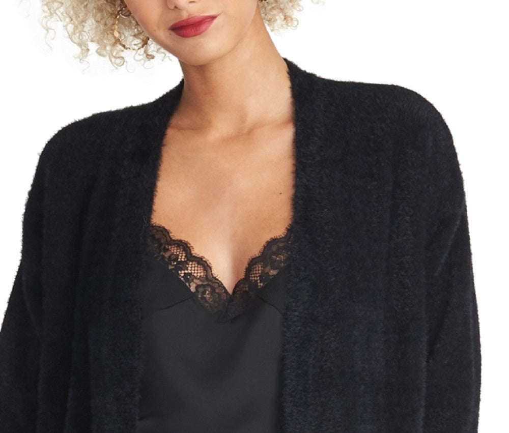 Rachel Roy Women's Fuzzy Cardigan Sweater Black Size Small