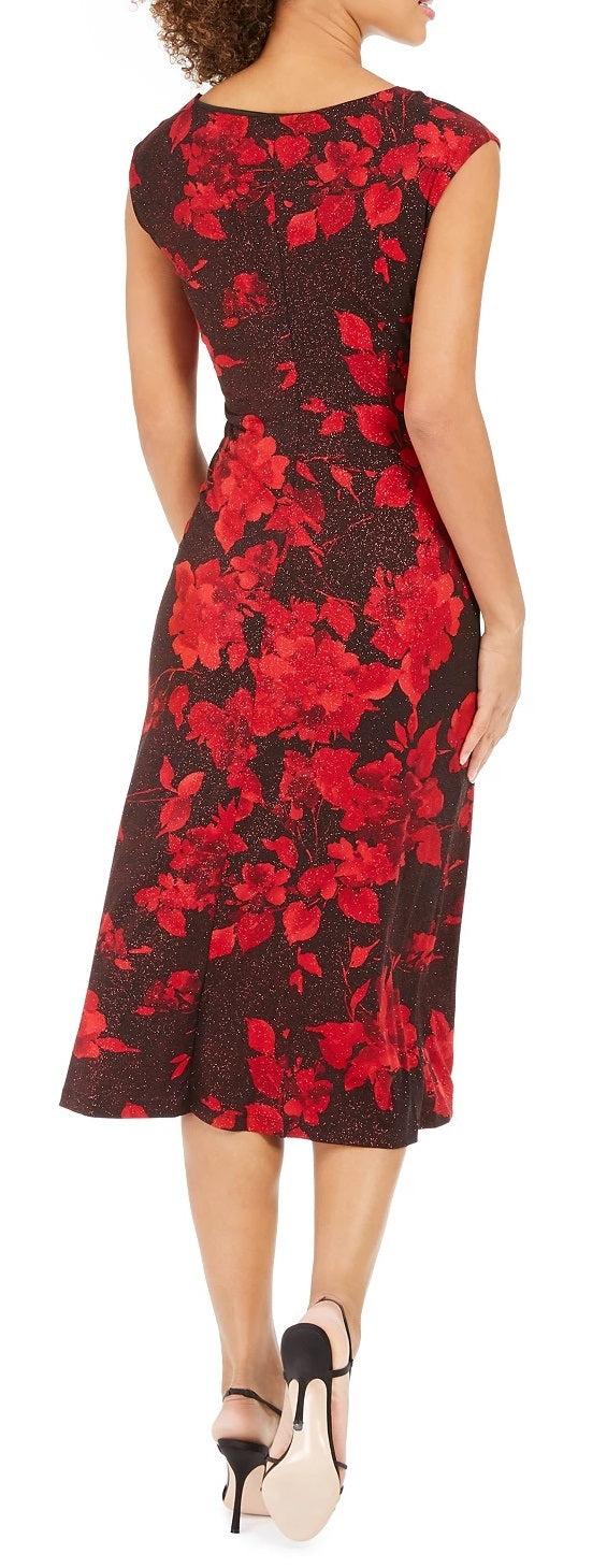 Connected Women's Cowl Neck Midi Sheath Evening Dress Red Size 6