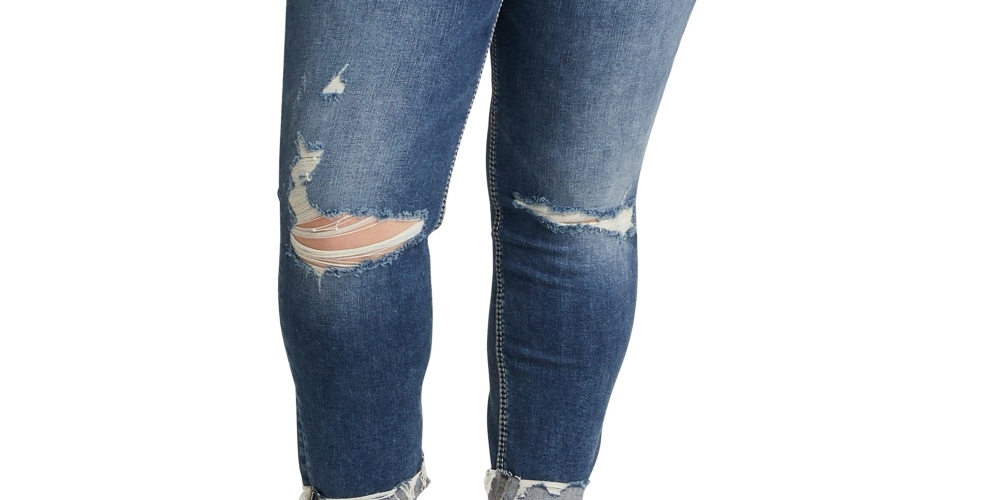 Silver Jeans Co Co Women's Trendy Ripped Boyfriend Jeans Blue Size 24W