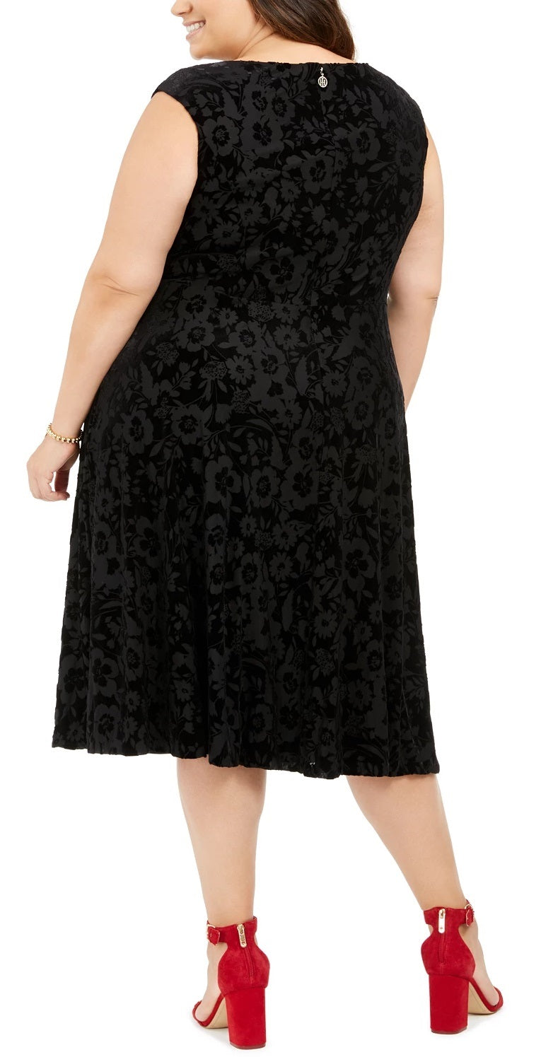 Tommy Hilfiger Women's Plus Size Cap Sleeve Velvet Dress Black Size 22W