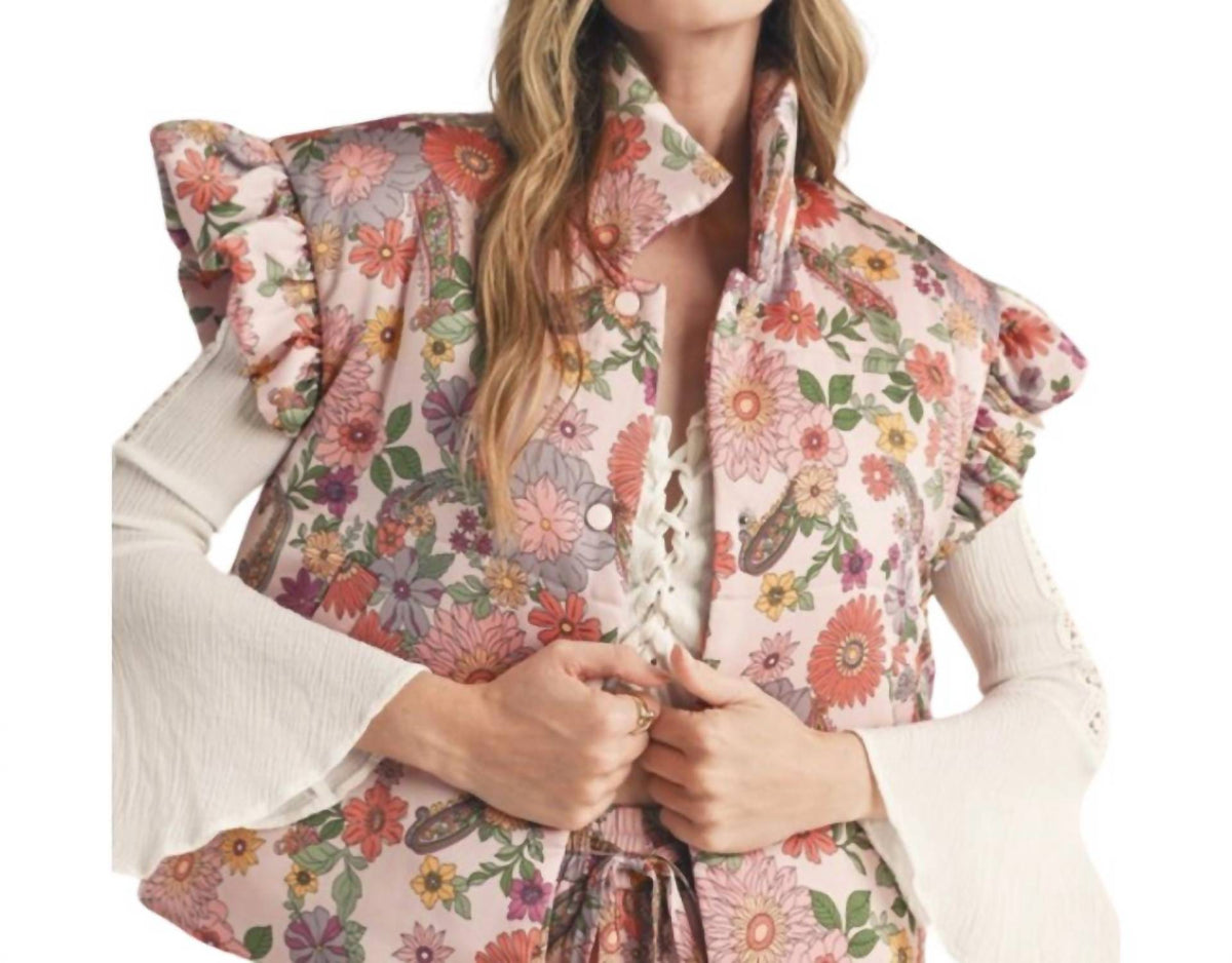 &Merci - Flutter Sleeve Floral Puff Vest