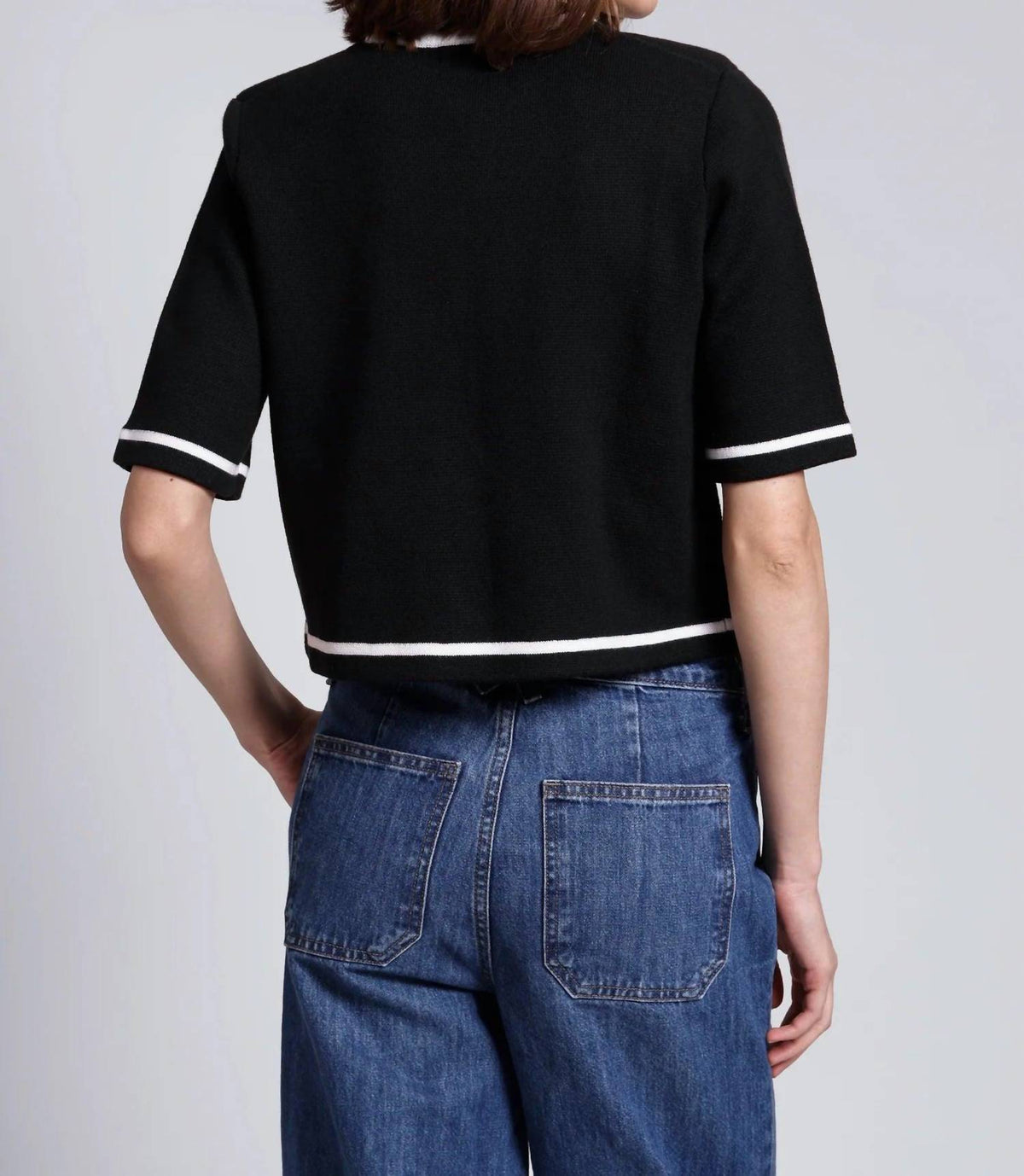 Minnie Rose - Short Sleeve Tipped Cropped Jacket