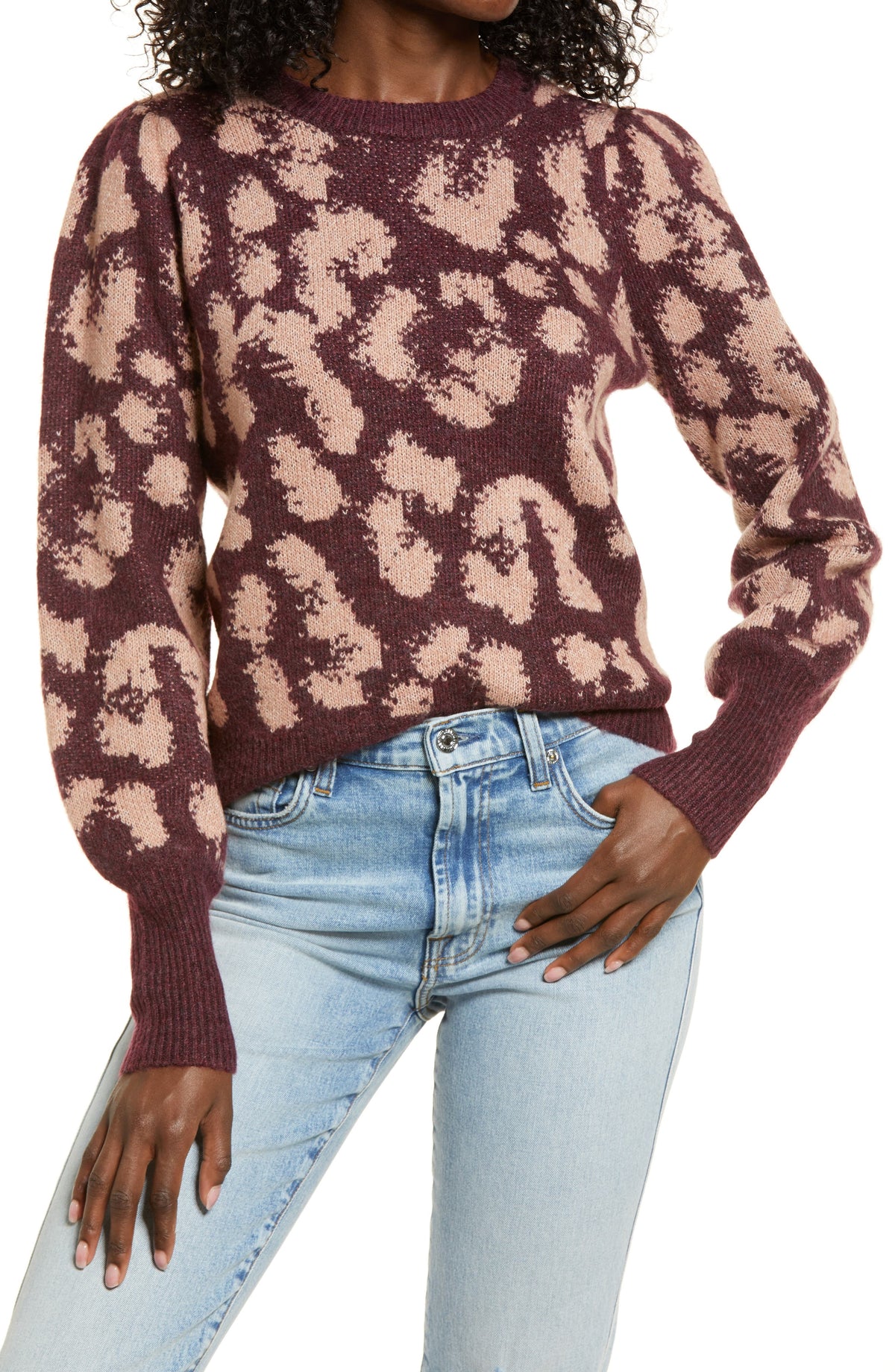 VERO MODA Tari Leopard Spot Jacquard Sweater in Port Royale, Size Medium