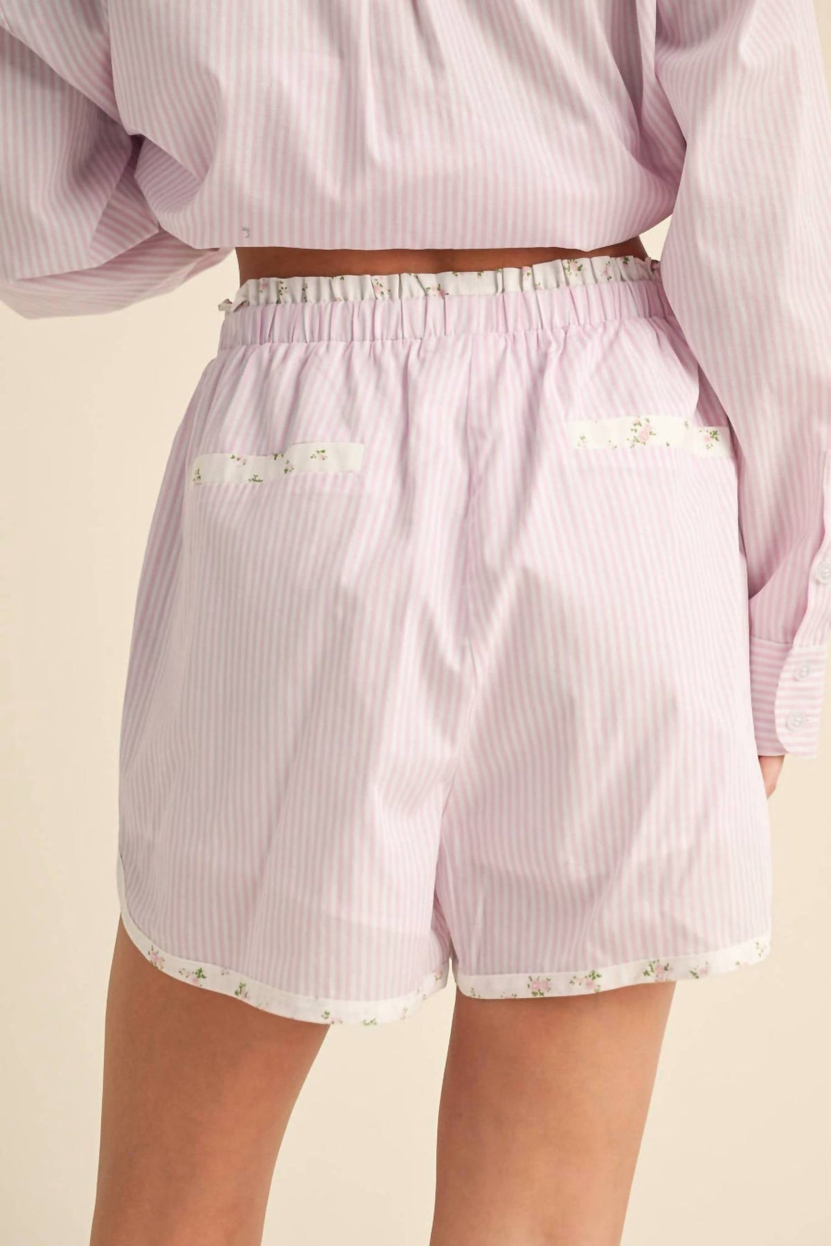 &Merci - Stripe Button-down Shirt And Short Set