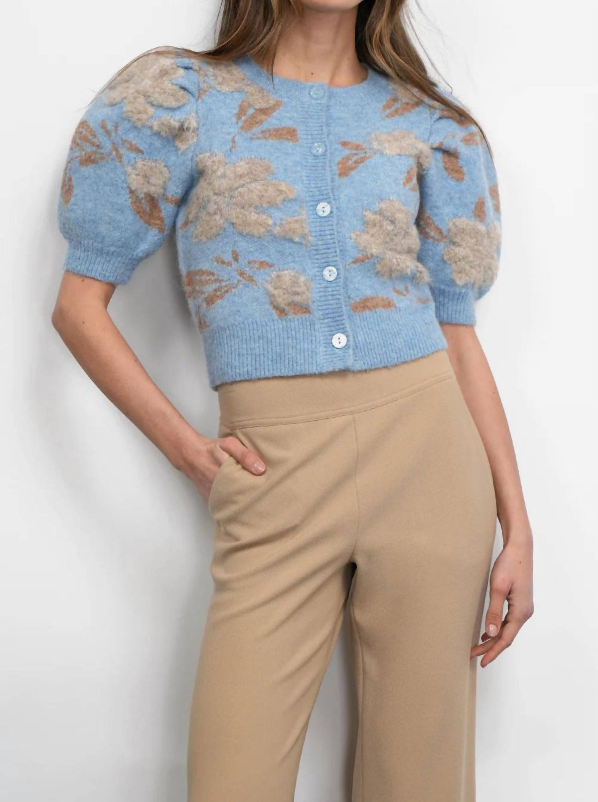 Greylin - Taly Floral Puff Sleeve Cardigan