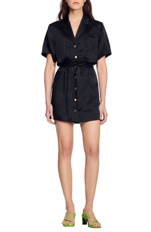sandro Julienne Linen Blend Shirtdress in Black  Size 6 Us