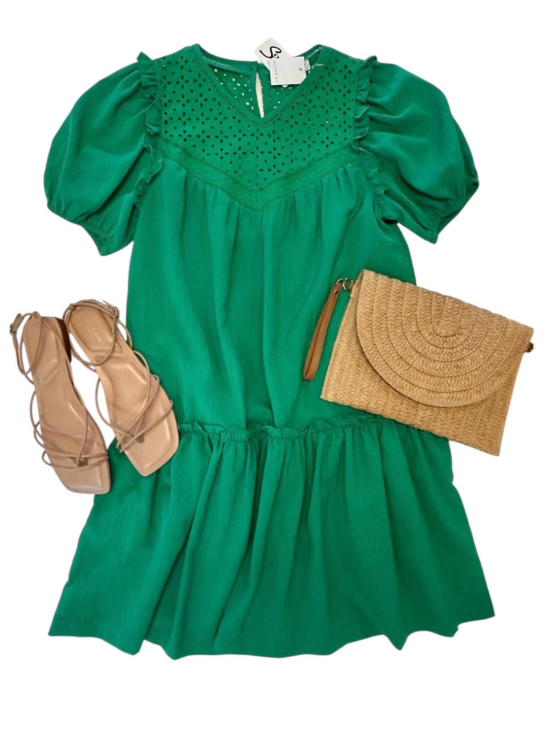 Current Air - Eyelet Ruffle Detail Mini Dress