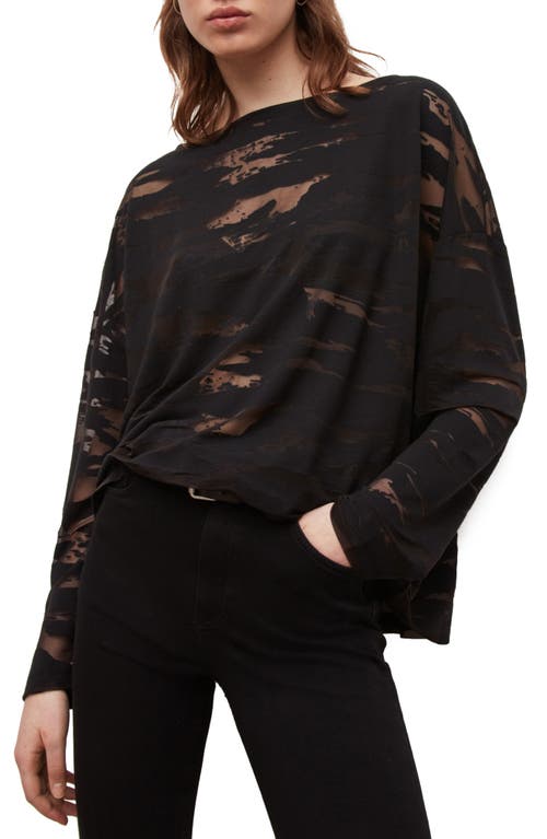 AllSaints Rita Devore Semisheer Blouse in Black, Size Small