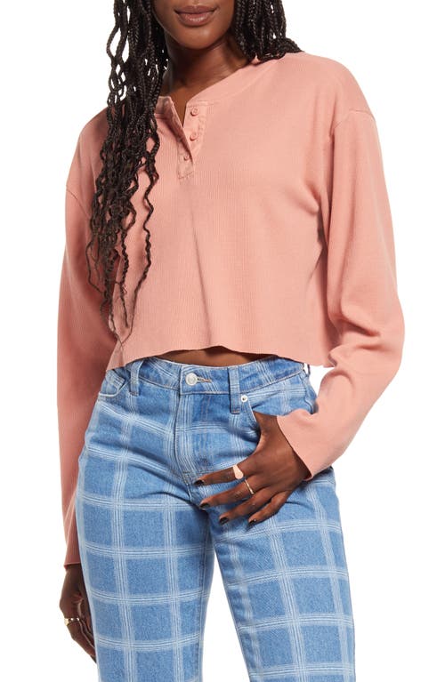 BP Womens Cotton Blend Thermal Henley  Pink Dawn