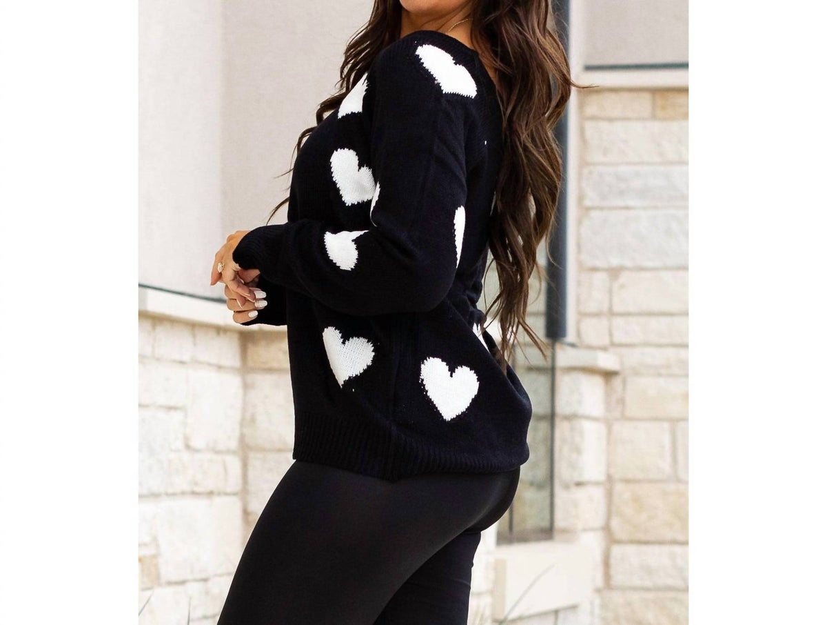 Julia Rose - Stephanie V Neck Heart Sweater
