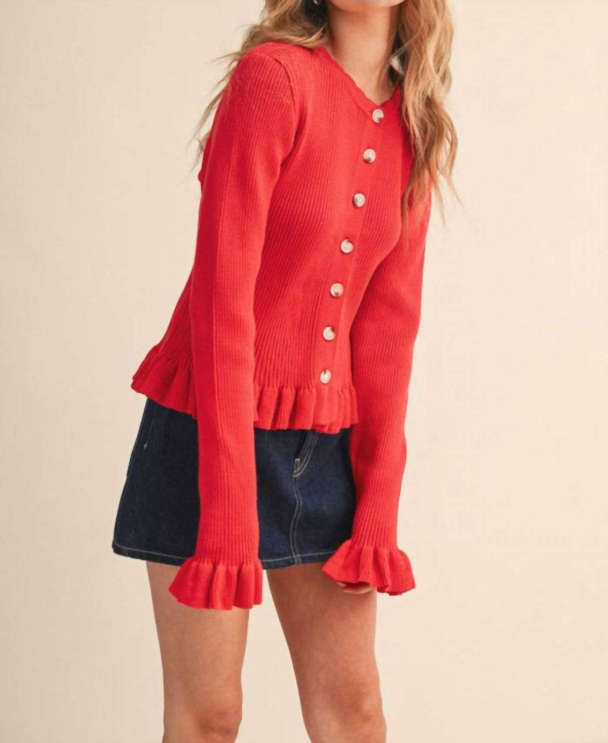 &Merci - Catch My Charm Ruffle Hem Sweater Cardigan