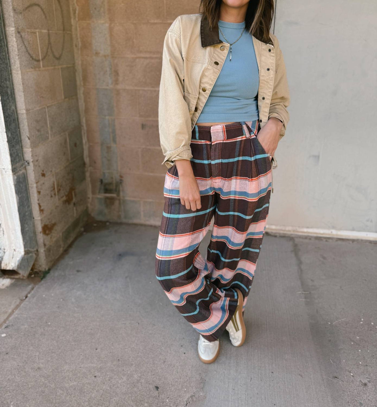 Free People - Buckle Back Plaid Trousers