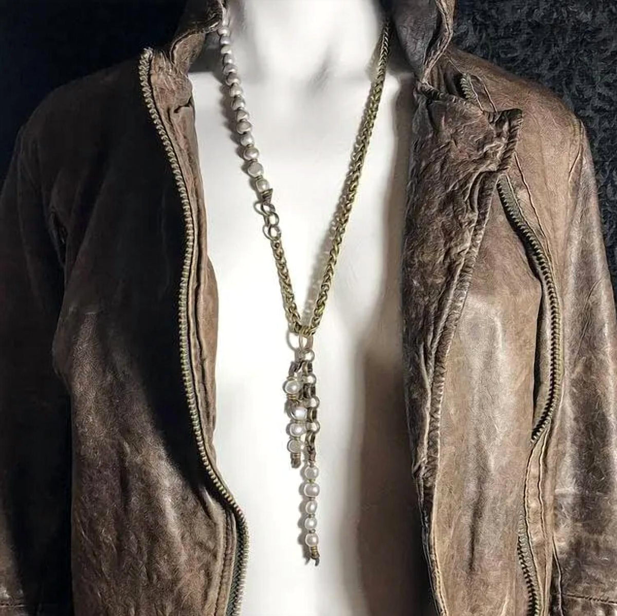 Embrazio - Bronze and Baroque Pearl Opera Necklace or Double-Wrap Choker with Cascading Pearl Tassel