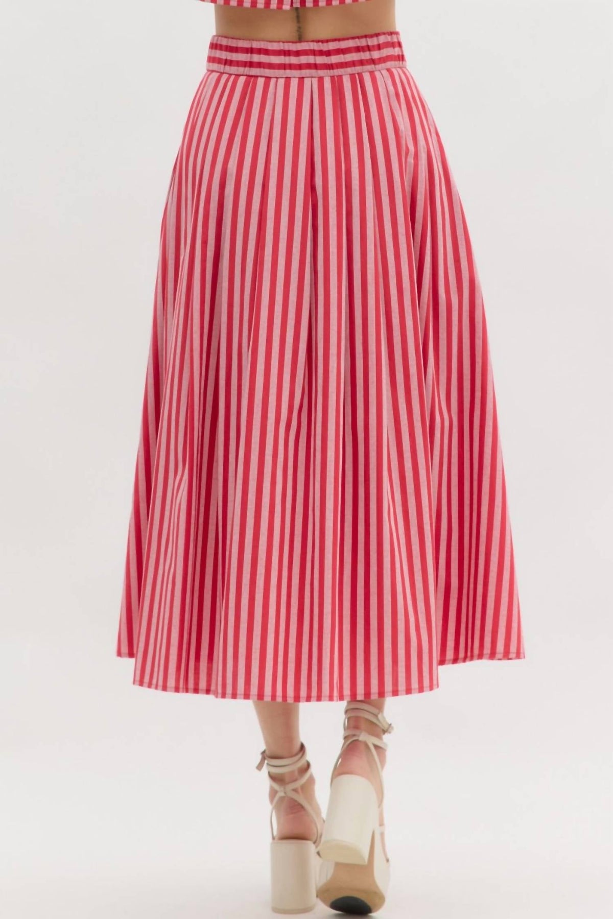 Entro - Pleated Striped Midi Skirt