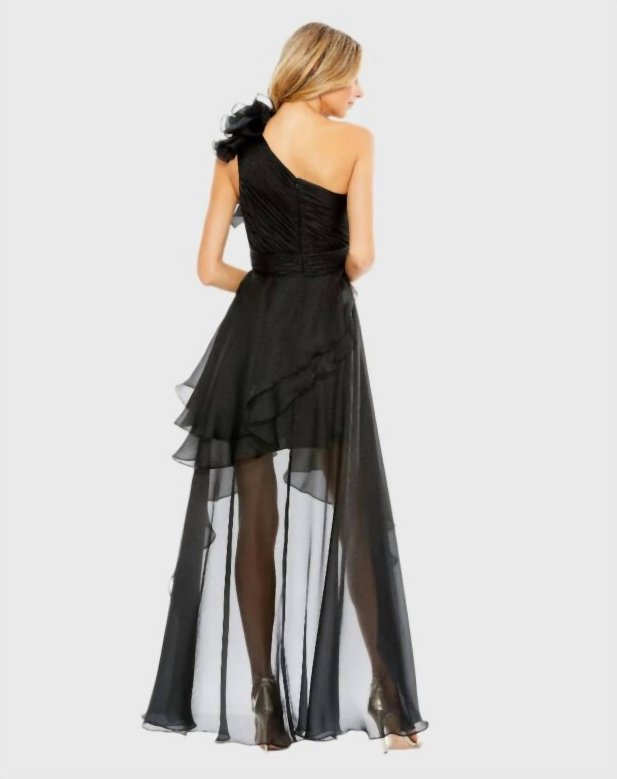 Ieena For Mac Duggal - One Shoulder Ruffle High Low Gown
