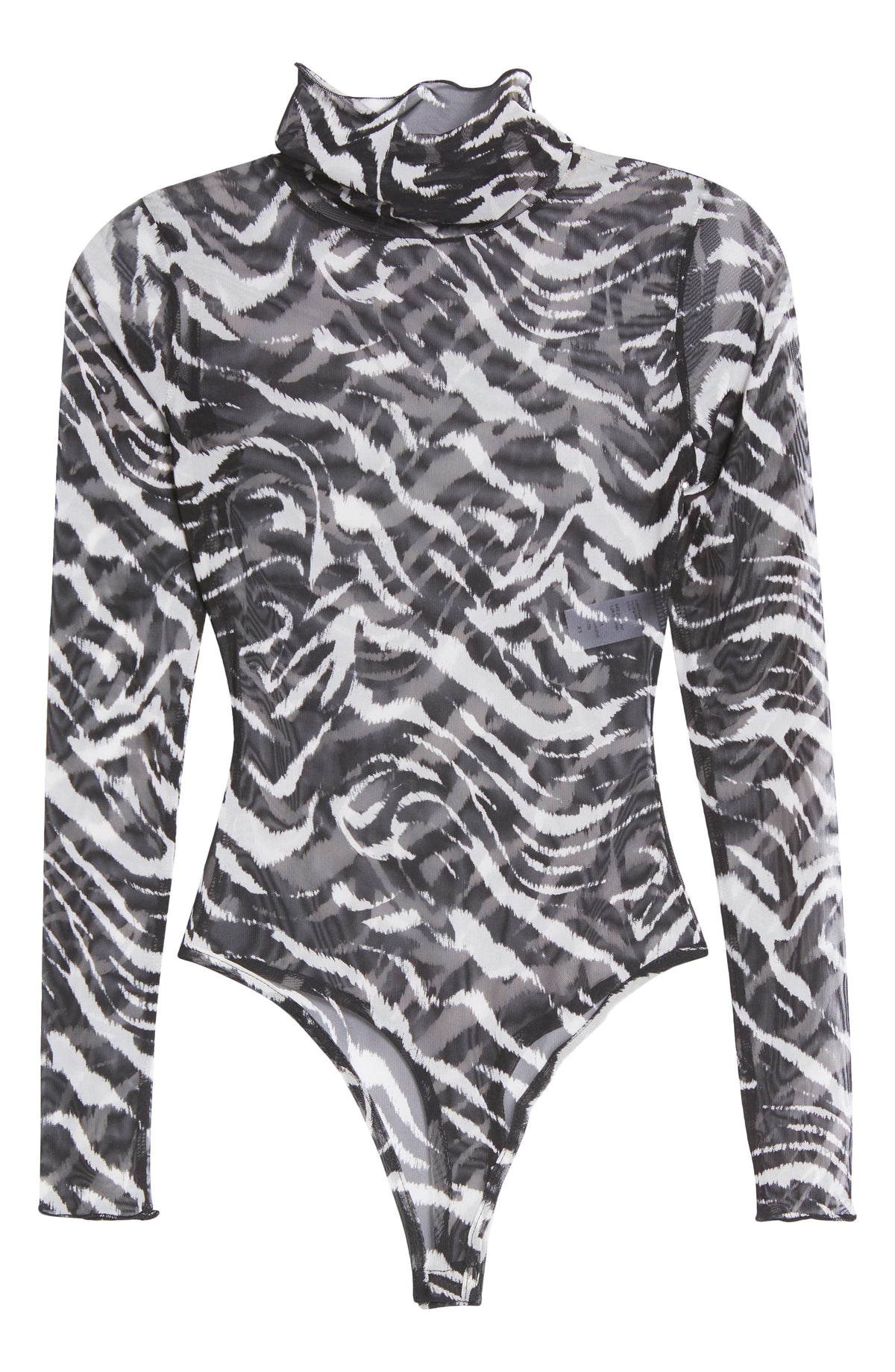 Naked Wardrobe Turtleneck Mesh Bodysuit in Zebra, Size Medium