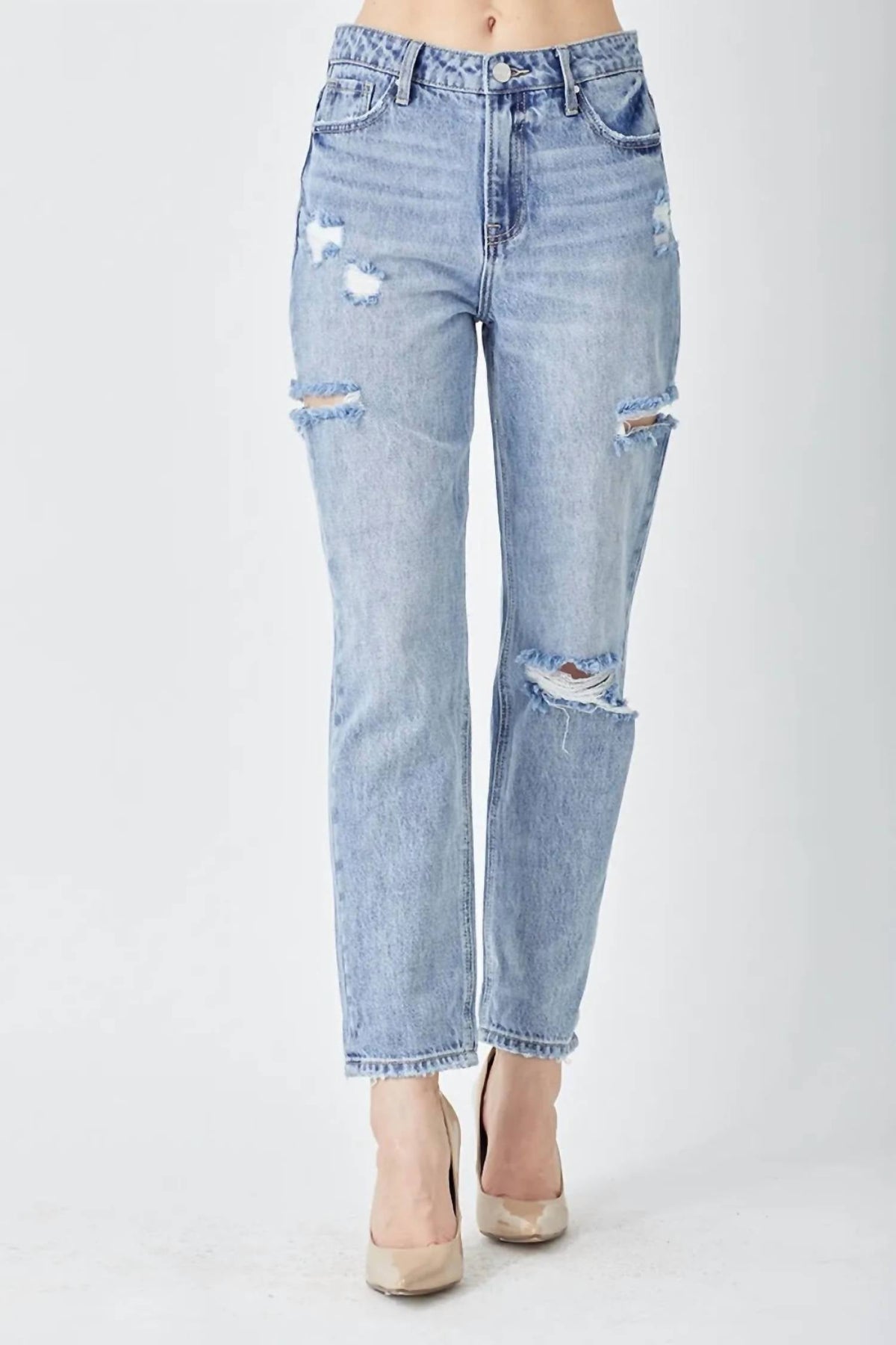 Trendsi - Risen Distressed Slim Cropped Jeans