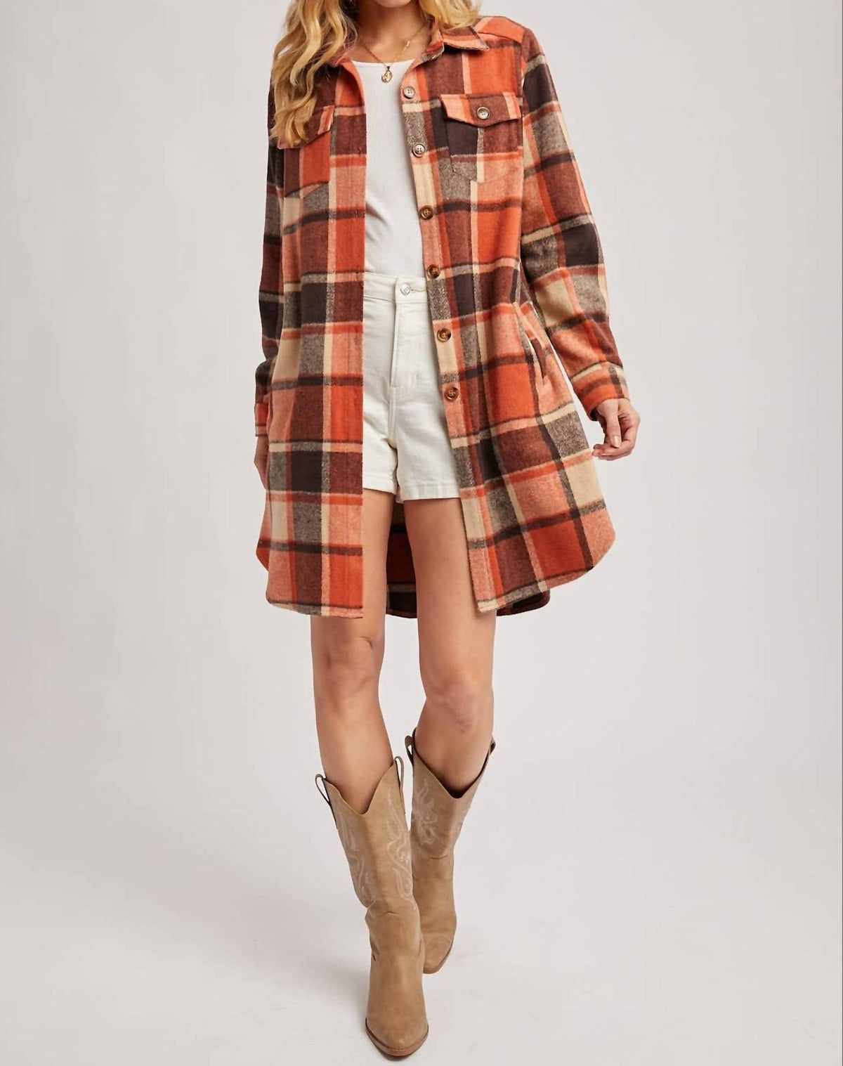 Bluivy - Women's Flannel Plaid Longline Shacket