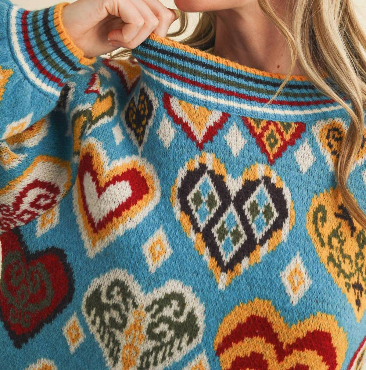 &Merci - Heart Pattern Pullover Sweater
