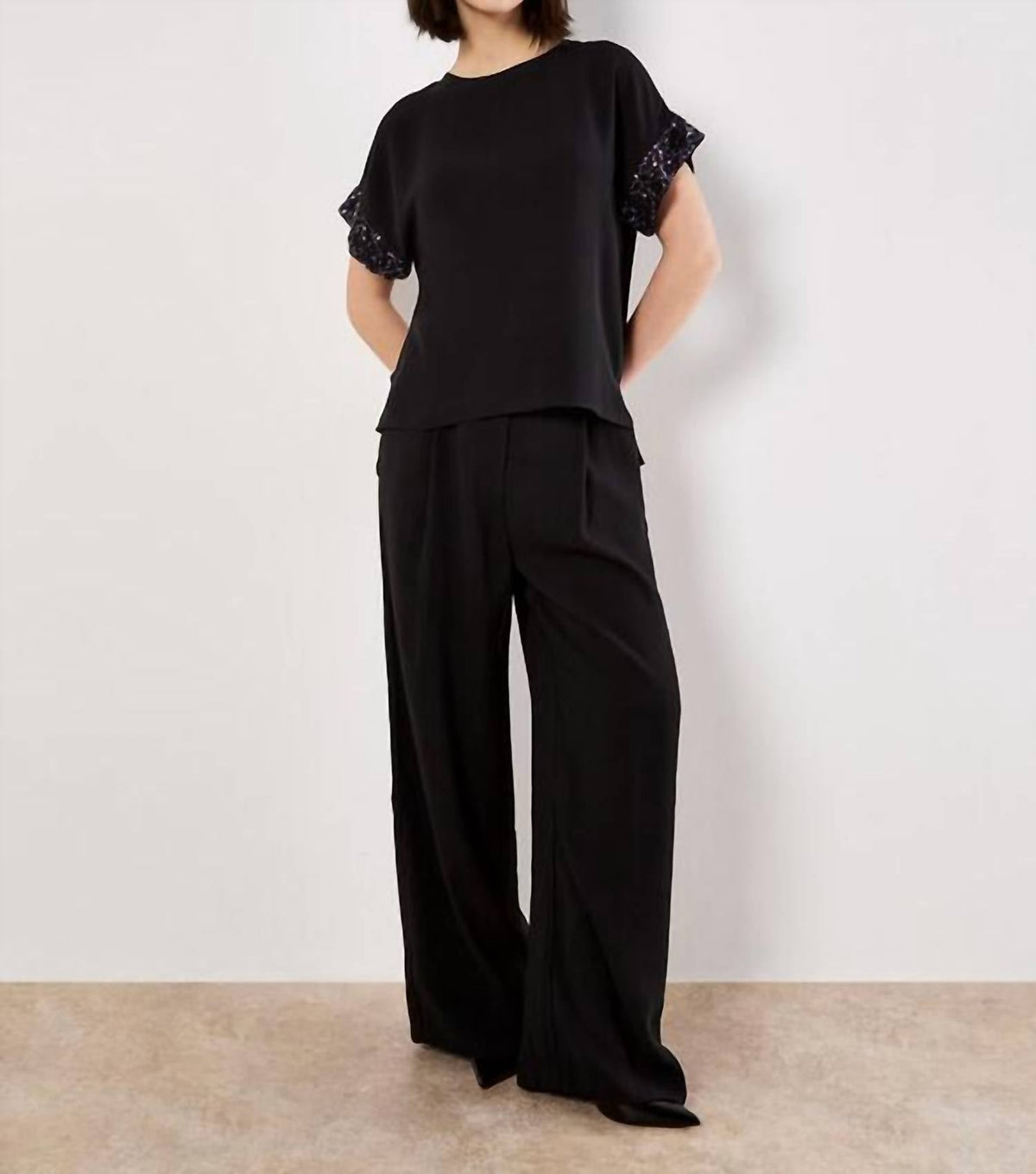 Apricot - Sequin Cuff Chiffon Blouse