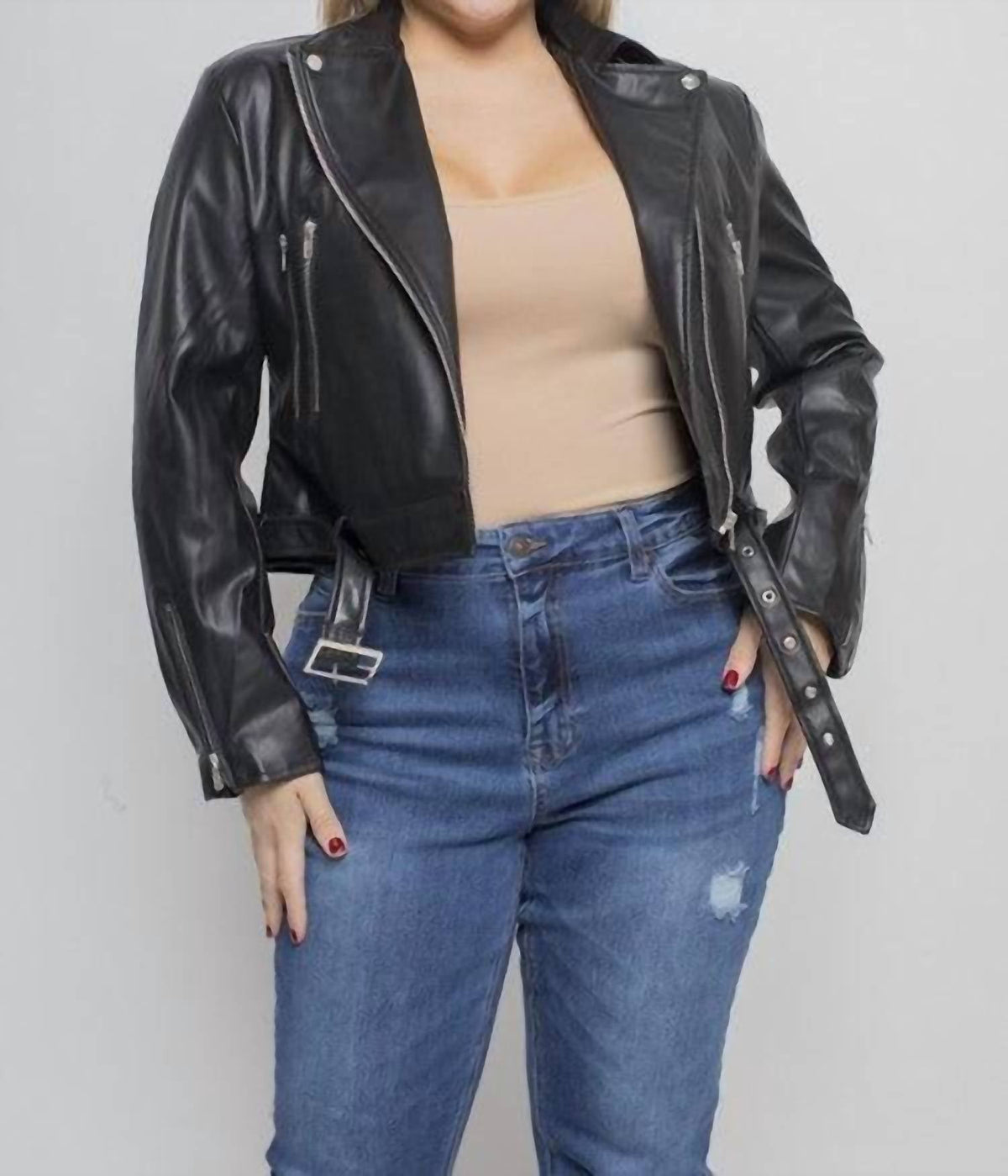 Ambiance - Belted Moto Jacket - Plus