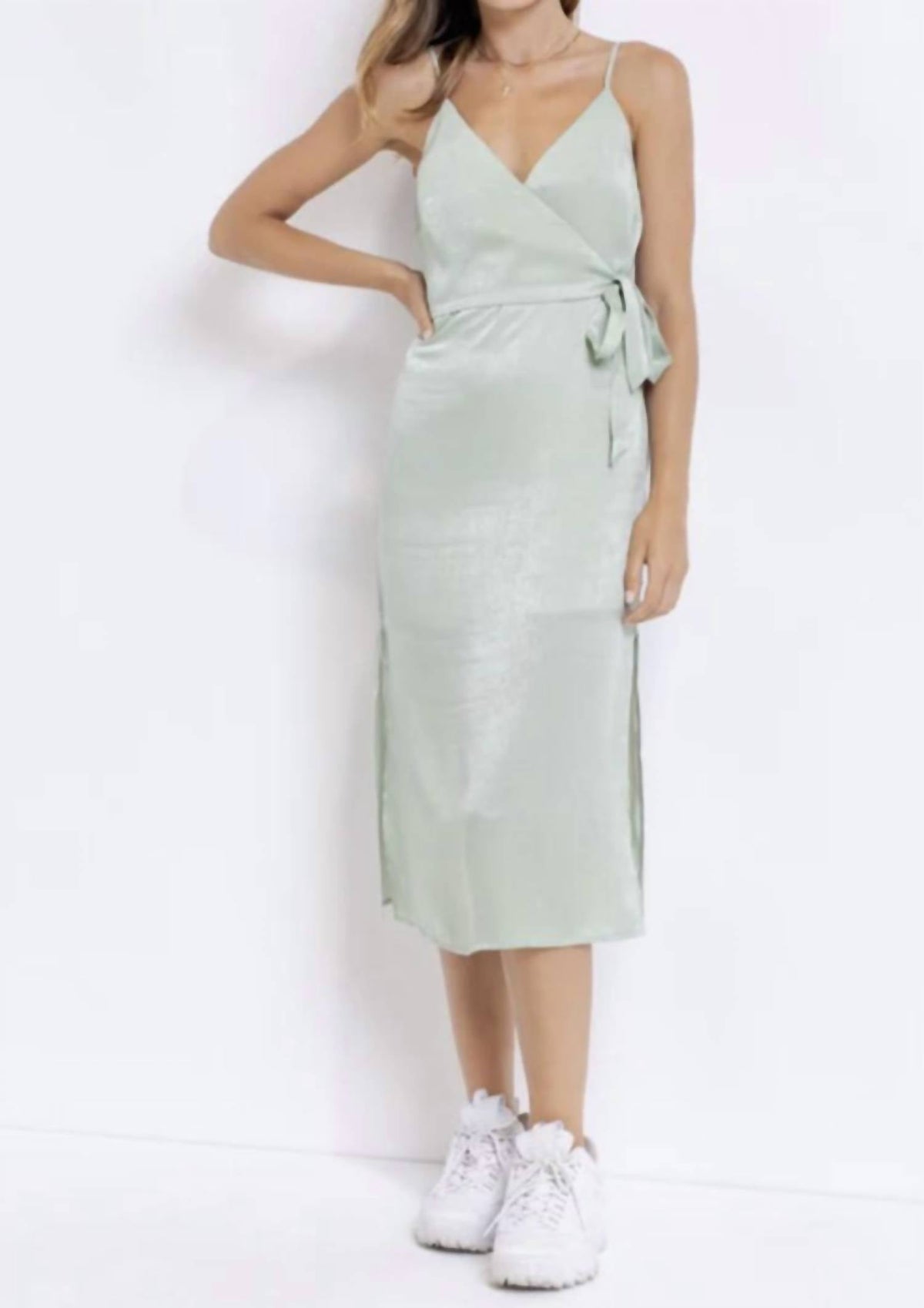 Le Lis - Bust wrapped and tie satin midi dress