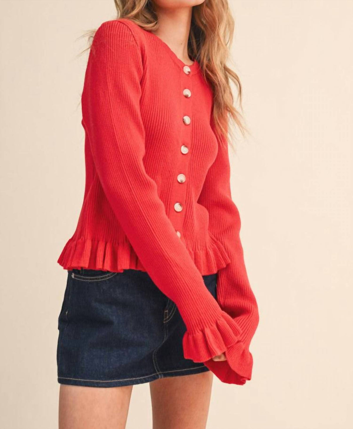 &Merci - Catch My Charm Ruffle Hem Sweater Cardigan