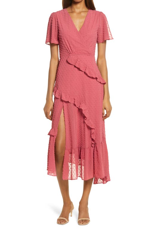 Lulus Next to You Swiss Dot Midi Dress in Rusty Rose, Size Medium