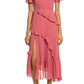 Lulus Next to You Swiss Dot Midi Dress in Rusty Rose, Size Medium