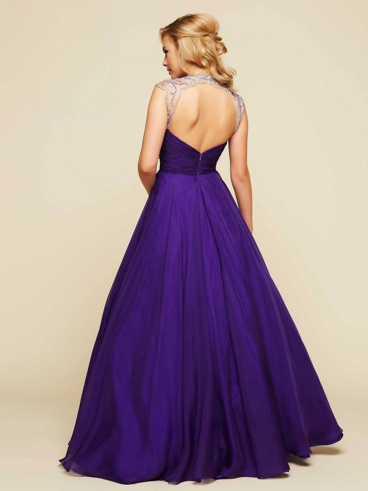 Mac Duggal - Rhinestones Embellished Illusion Neck Ball Gown