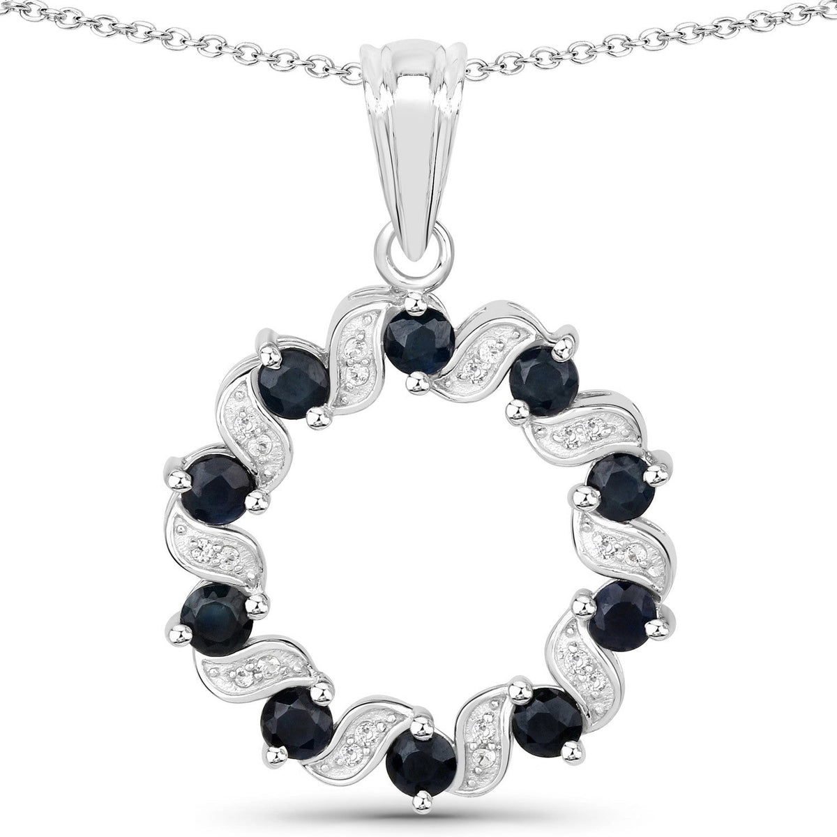 1.30 Carat Genuine Blue Sapphire and White Topaz .925 Sterling Silver Pendant