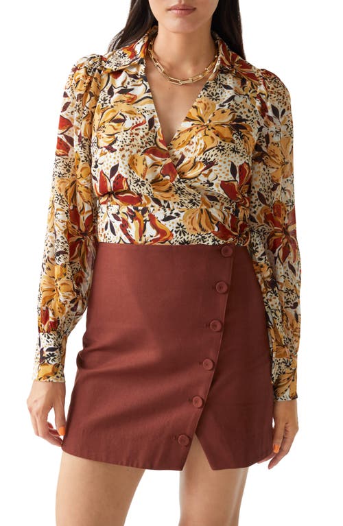 & Other Stories Floral Print Wrap Front Blouse in Red/Yellow Flower Aop, Size 2