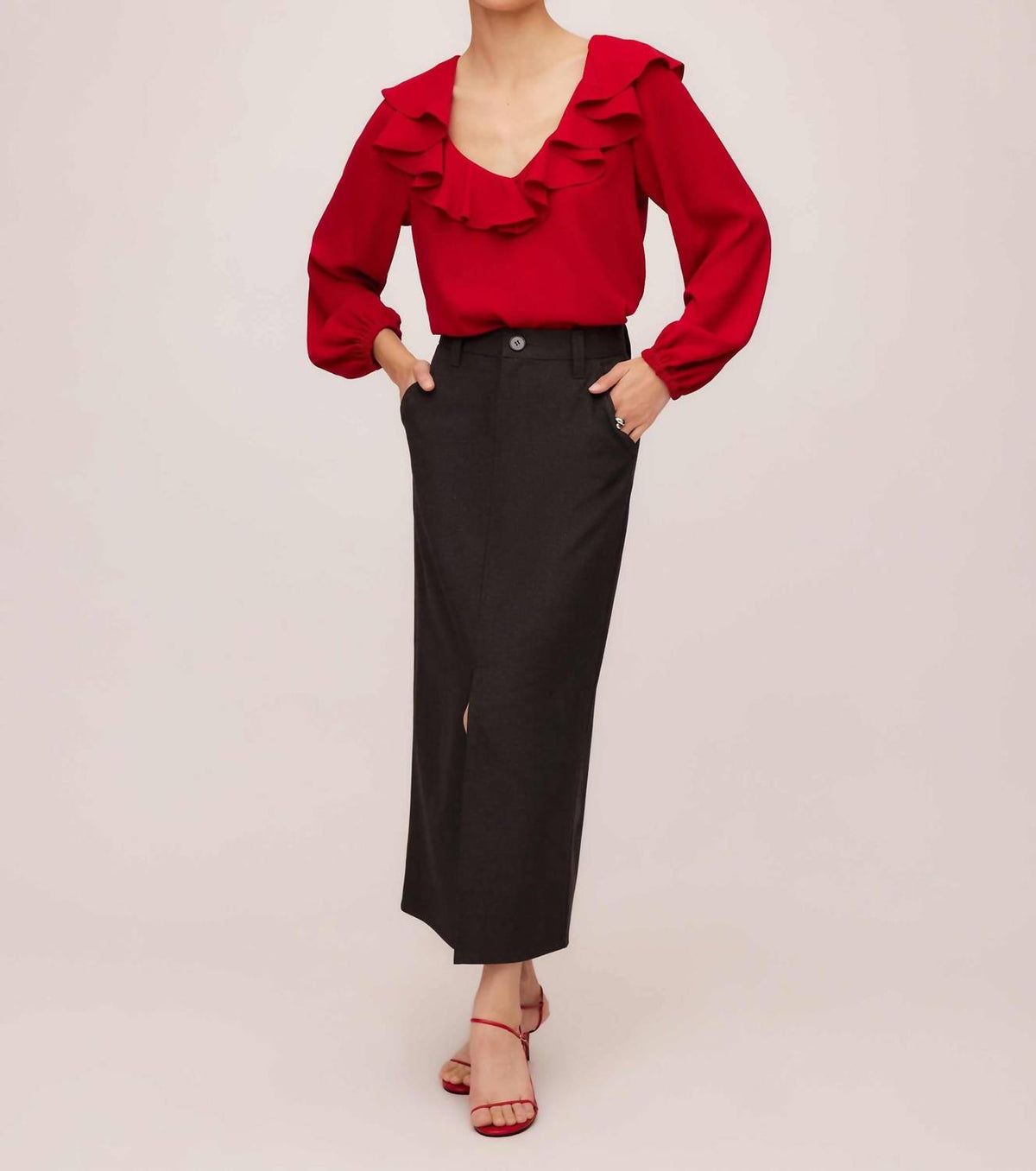 Fifteen Twenty - Rita V-neck Ruffle Blouse