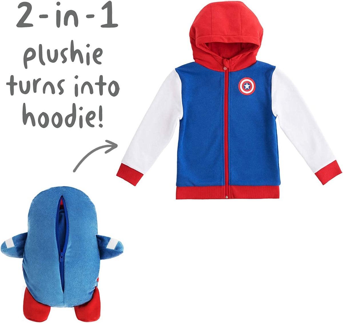 Cubcoats 2-in-1 Transforming Unisex Captain America Classic Zip-up Hoodie Blue