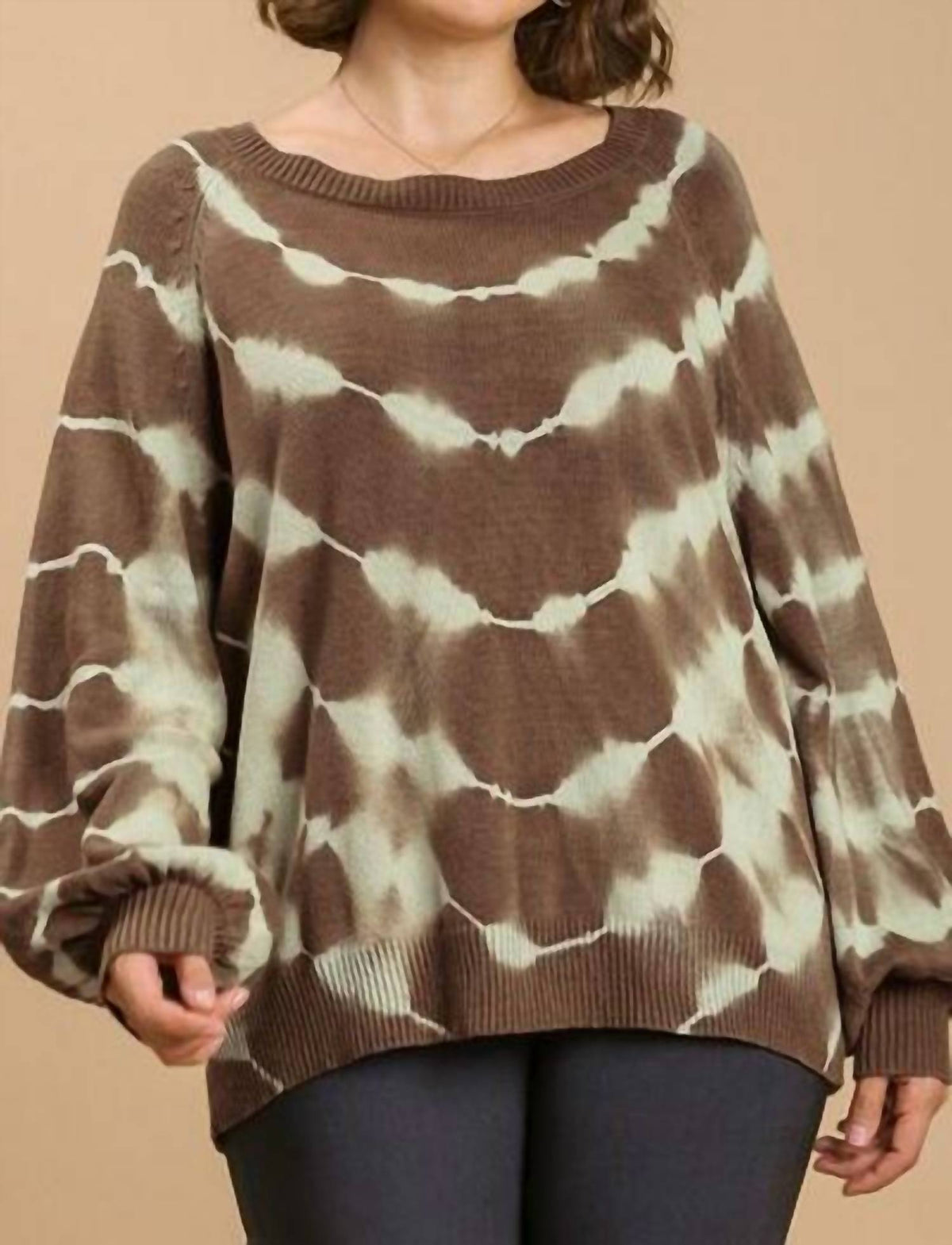 Trendsi - Umgee Full Size Ribbed Hem Tie Dye Round Neck Sweater Plus Size