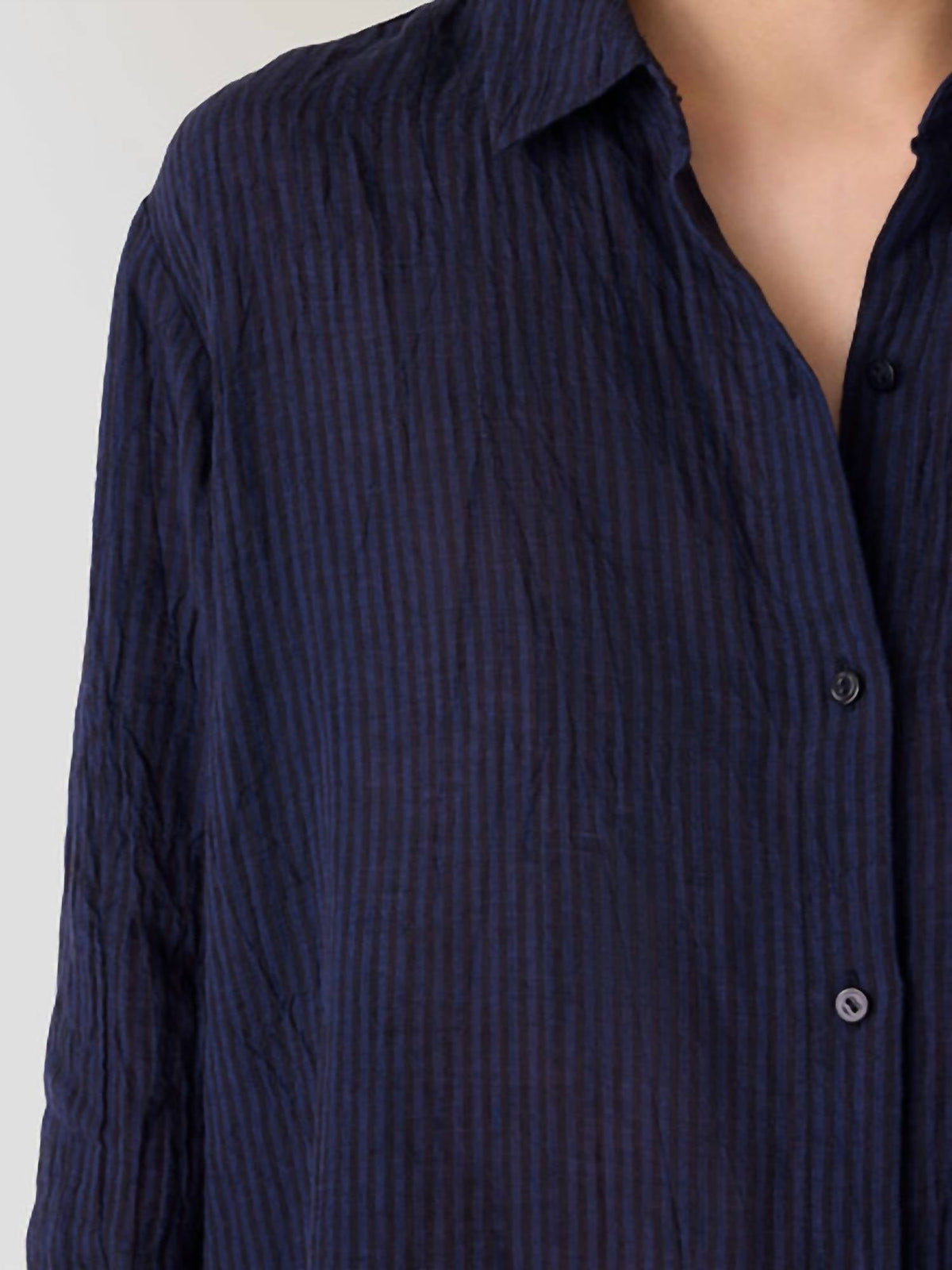 Eileen Fisher - Puckered Linen Stripe Classic Collar Shirt