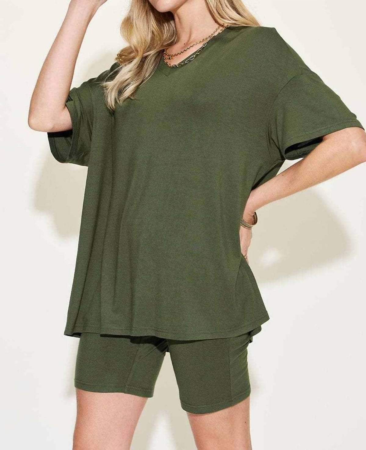 Basic Bae - V-neck T-shirt & Shorts Set