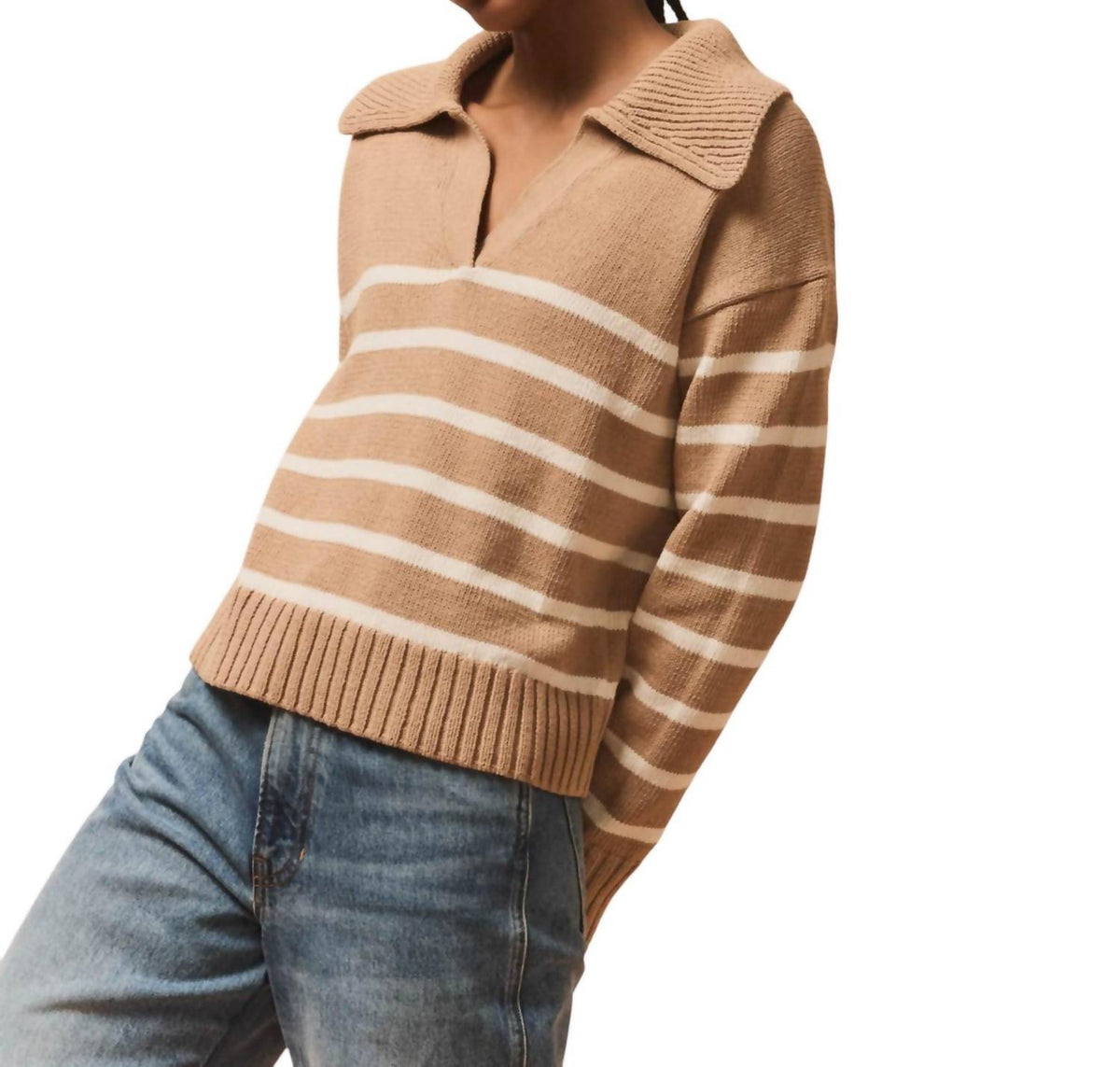 Veronica Beard - Jovie Striped Polo Pullover Sweater