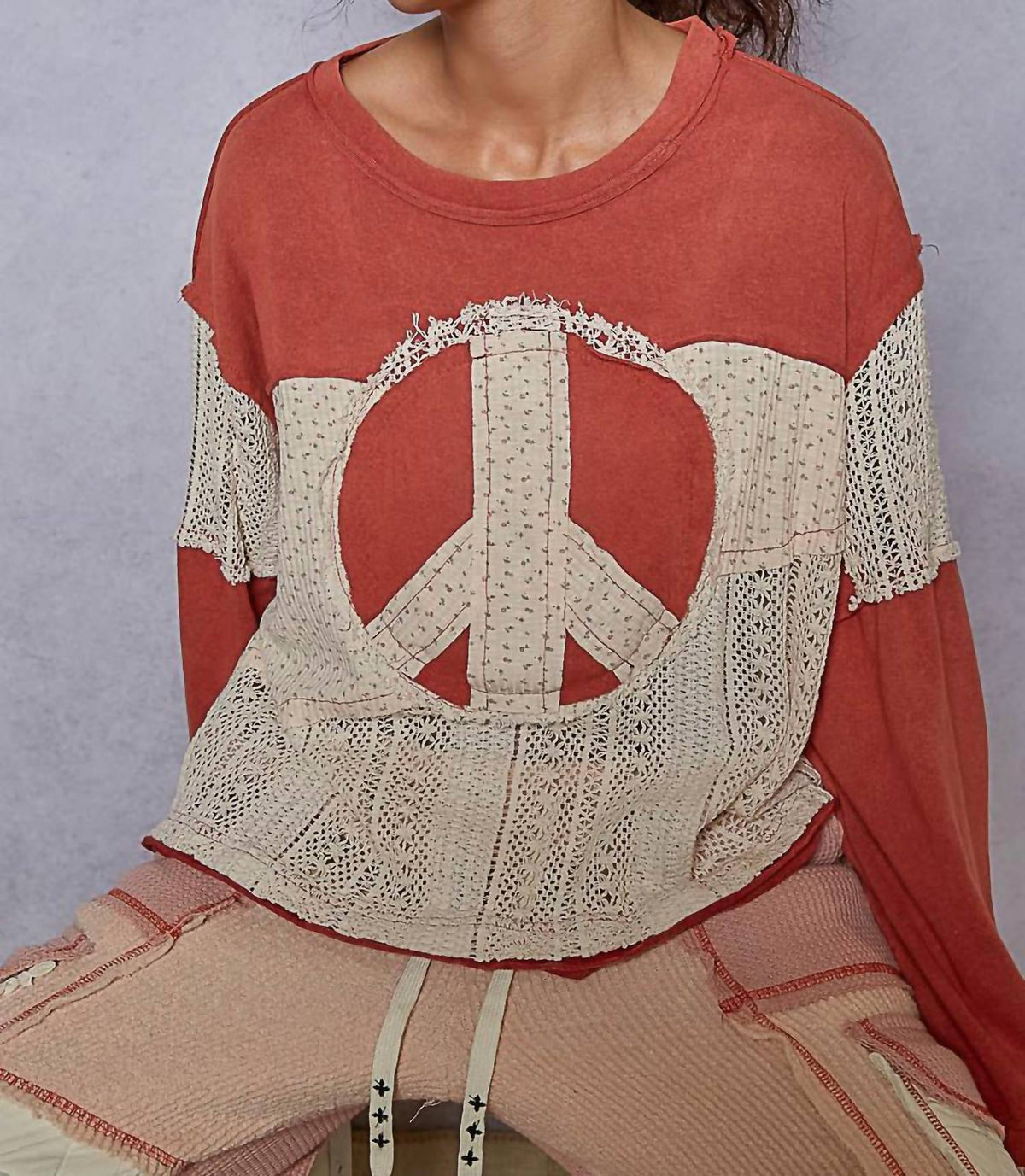 Pol - Peace Sign Crochet Patchwork Top