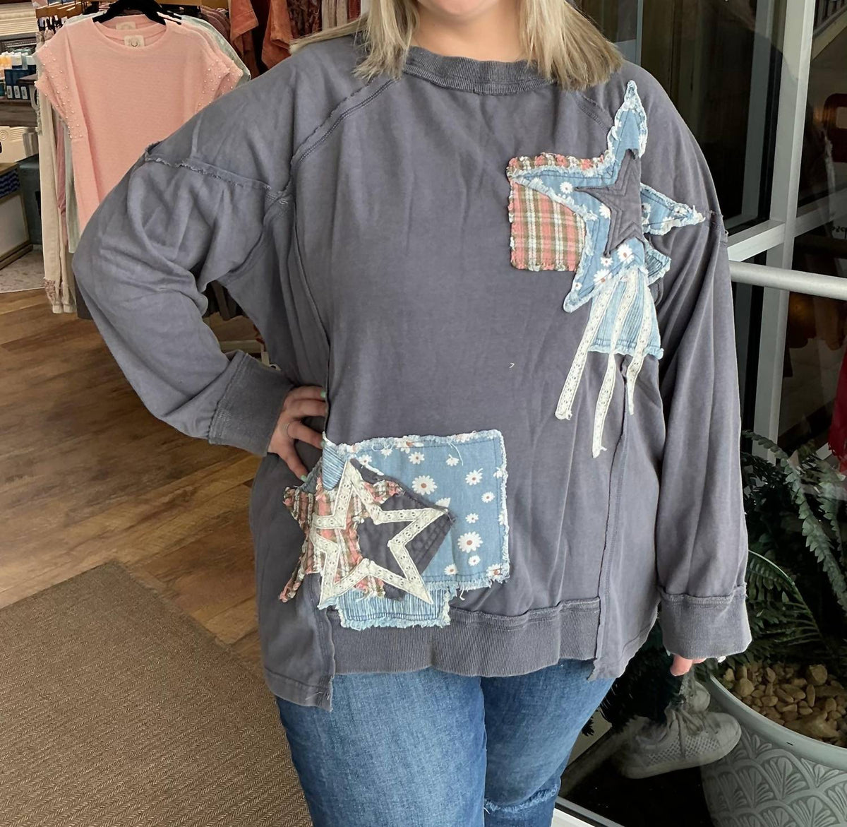 Blue Velvet - Star Patchwork Long Sleeve Top