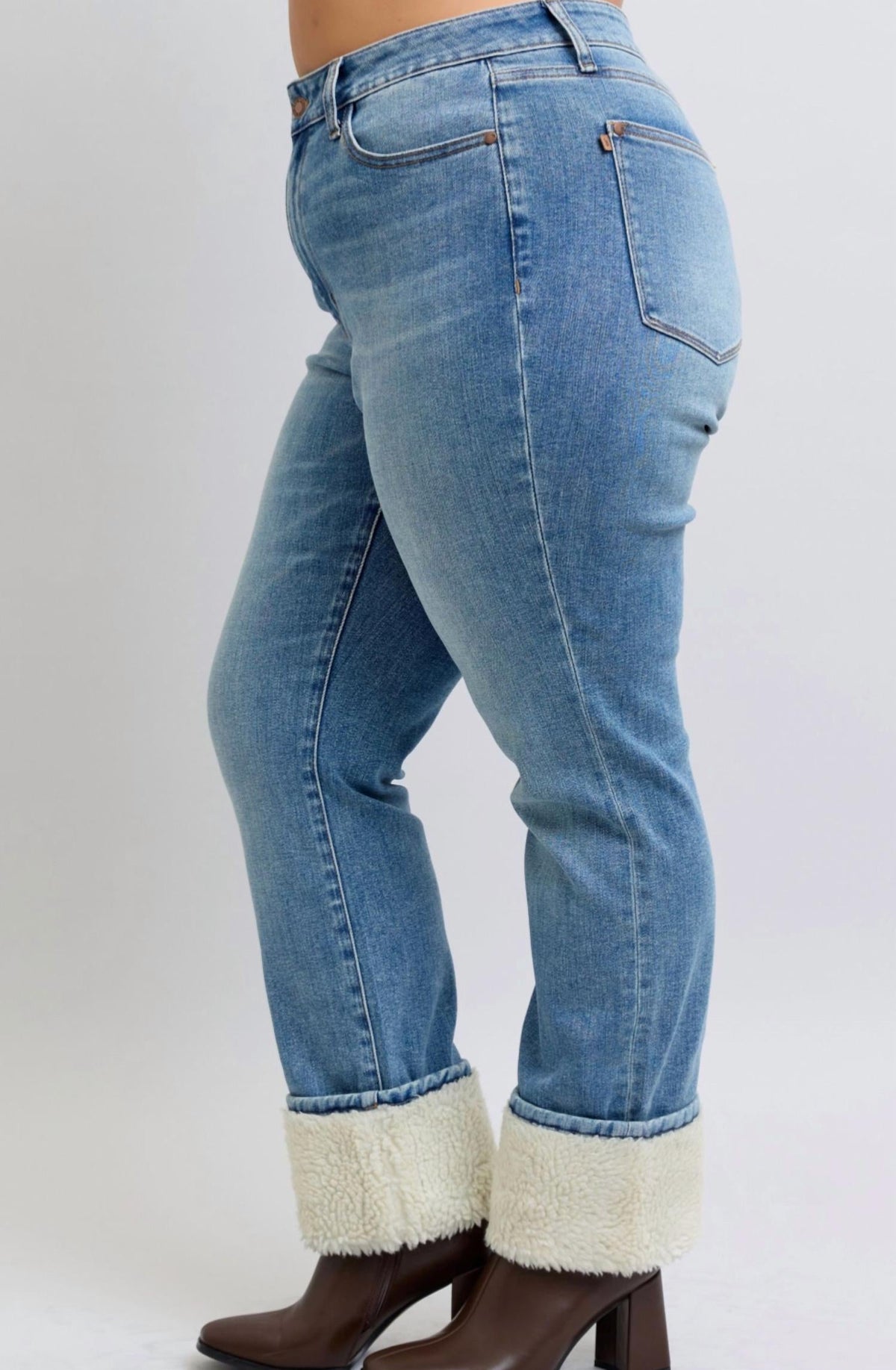 Judy Blue - High Waist Shearling Cuffed Straight Leg Jean