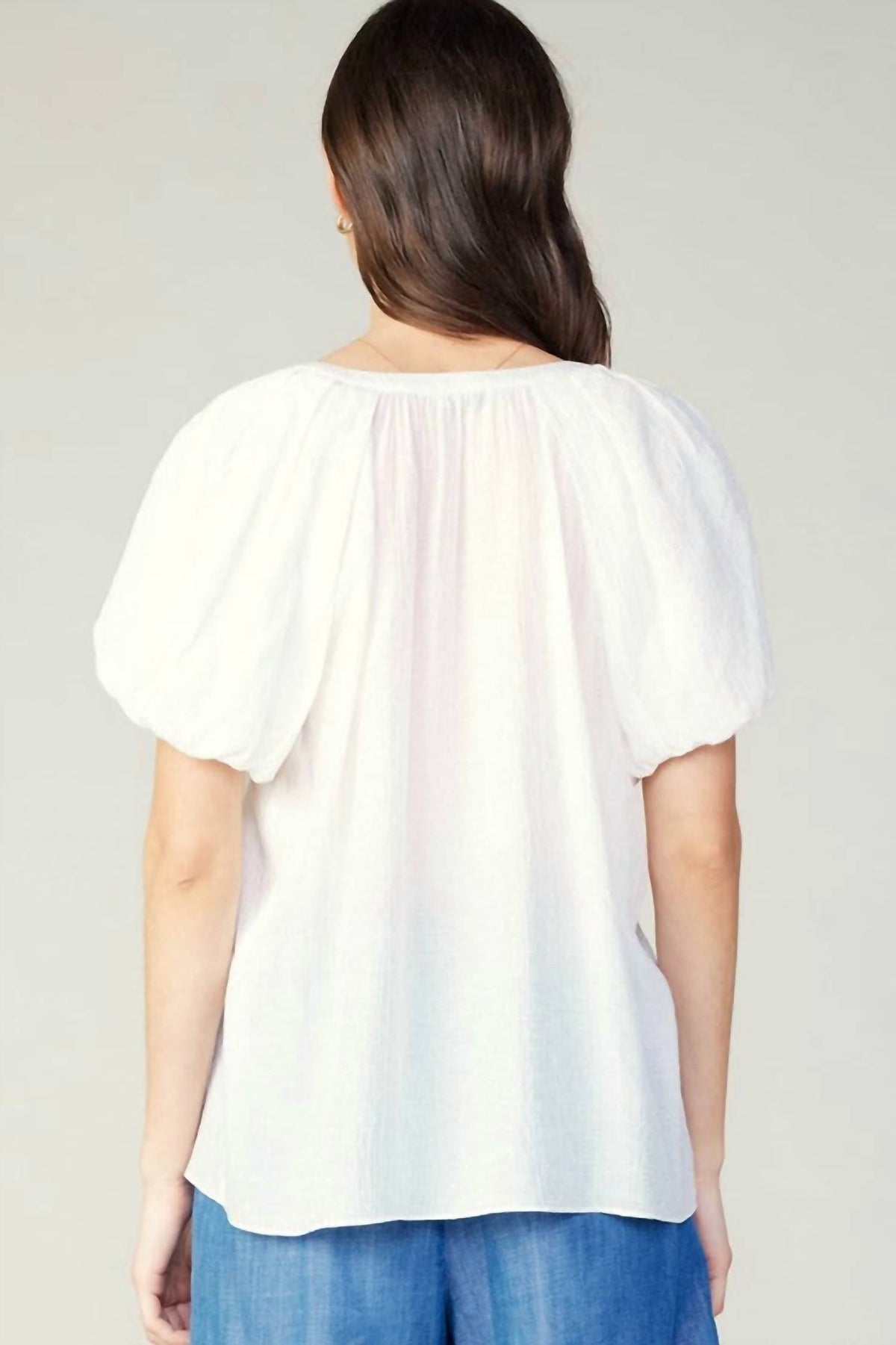 Current Air - Gathered Detail Split-neck Short-sleeve Blouse