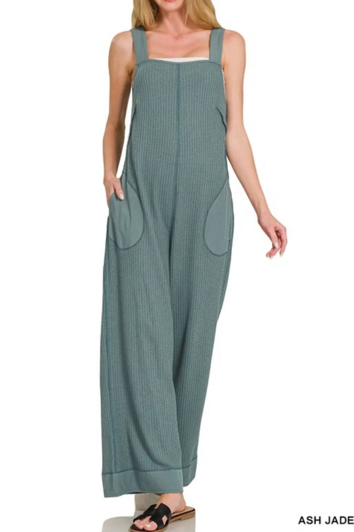 Zenana - Knit Waffle Wide Leg Overalls